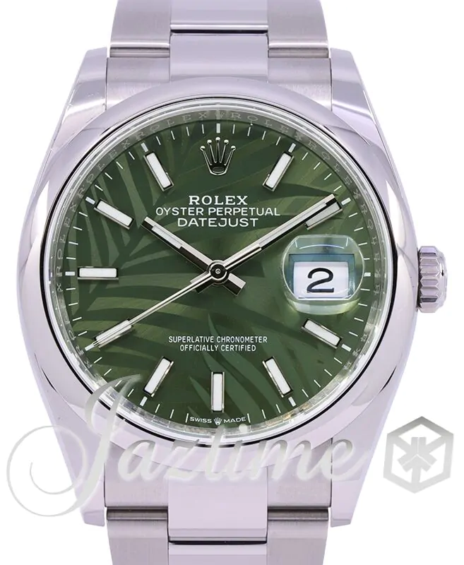 Rolex Datejust 36 Stainless Steel Olive Green Palm Motif Index