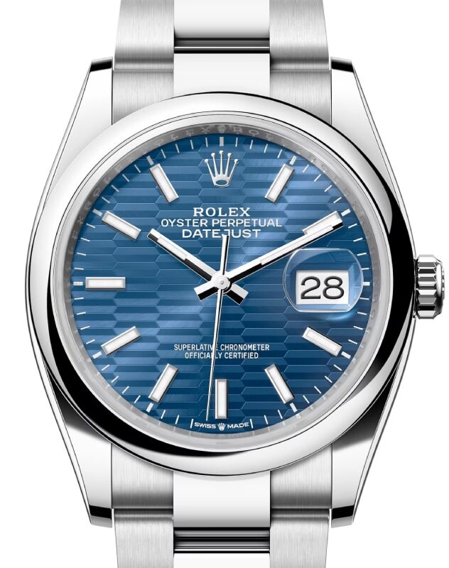 トップス NICENESS MILLER Rolex Datejust 36 Steel Bright Blue Fluted Motif Index Dial Domed