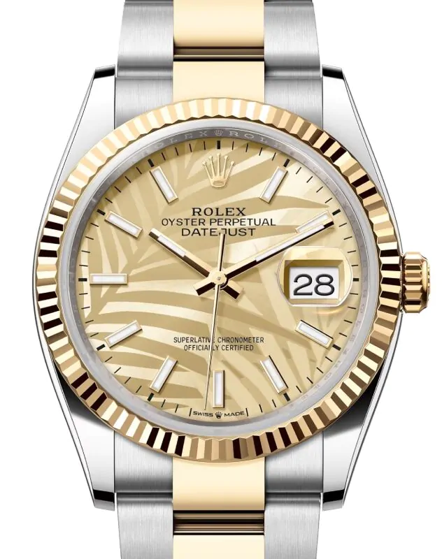 Rolex Datejust 36 Yellow Gold/Steel Golden Palm Motif Index Dial