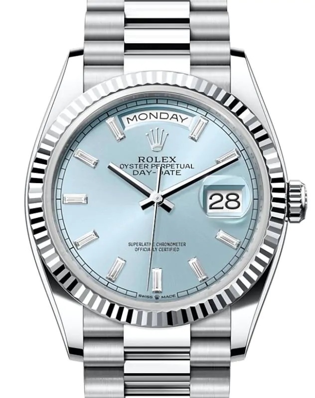 Rolex Day-Date 36 President Platinum Ice Blue Baguette Diamond