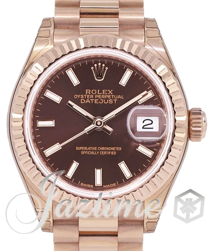 Rolex Datejust 28 279175 Chocolate Index Fluted Bezel Rose Gold