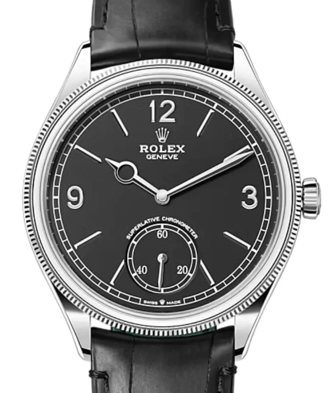 デドダム、ゴルギ Rolex Perpetual 1908 White Gold Black Dial Domed/Fluted Bezel