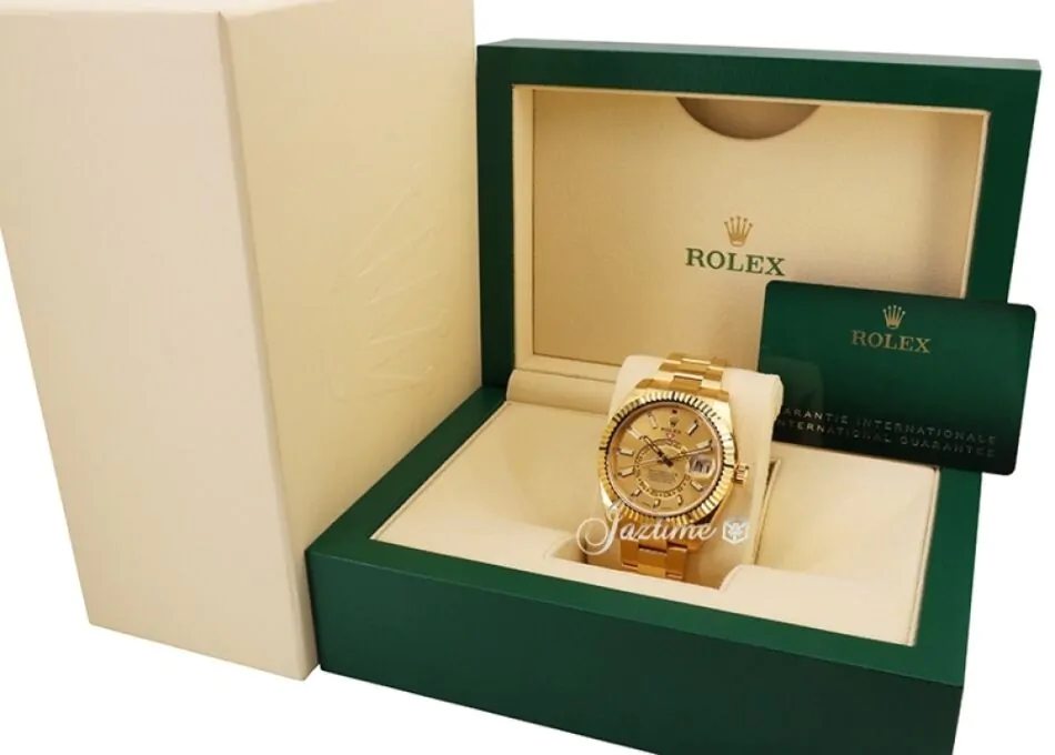 Rolex Sky-Dweller Yellow Gold Champagne Index Dial Fluted Bezel