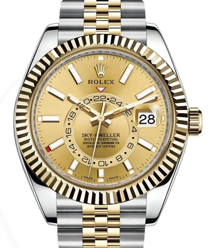 Rolex Sky-Dweller Yellow Gold/Steel Champagne Index Dial Fluted