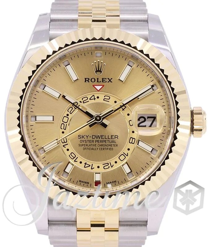 Rolex Sky-Dweller Yellow Gold/Steel Champagne Index Dial Fluted