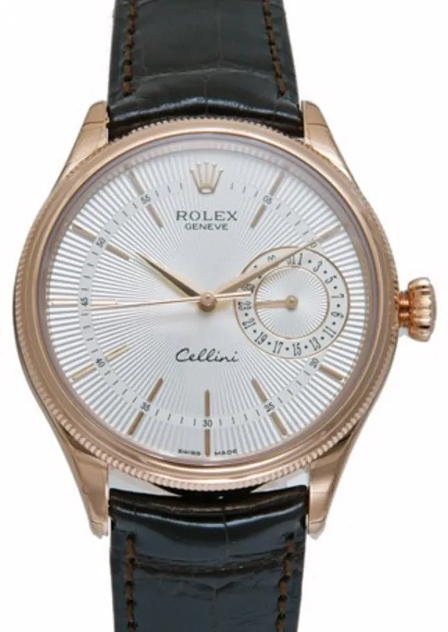 Rolex Cellini Date 50515-SLV Silver Guilloche Index Rose Gold