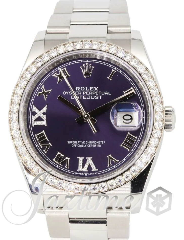 Rolex Datejust 36 White Gold/Steel Aubergine Roman Diamond VIIX