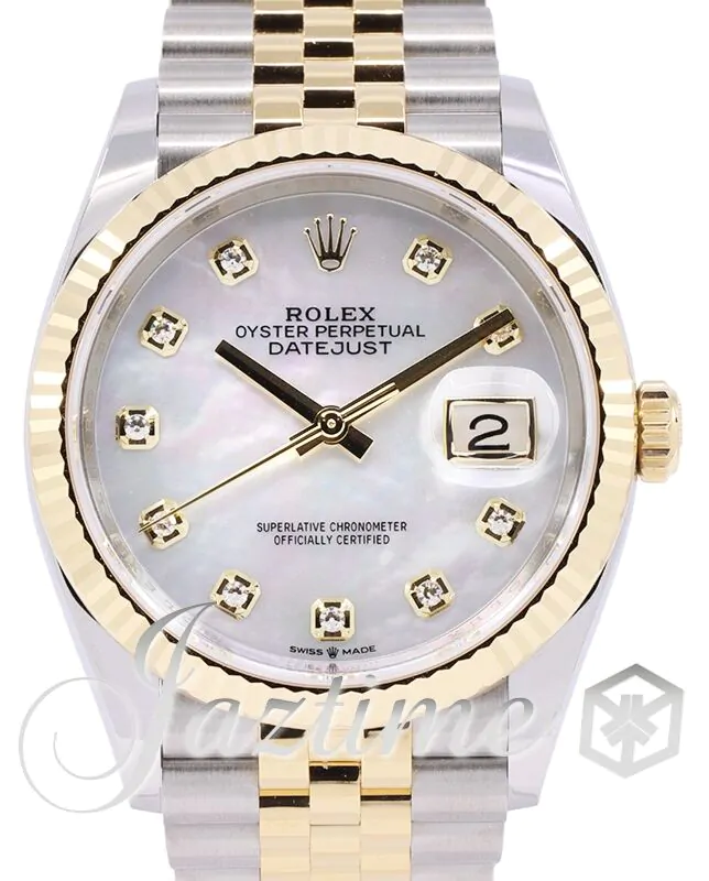 Rolex Datejust 36 Yellow Gold/Steel White Mother of Pearl Diamond