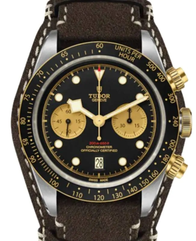 Tudor Black Bay Chrono S&G Stainless Steel Black Dial 41mm Leather