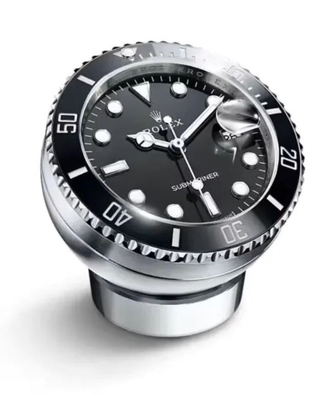 Rolex Submariner Date Desk Clock Stainless Steel 80mm Black Dial