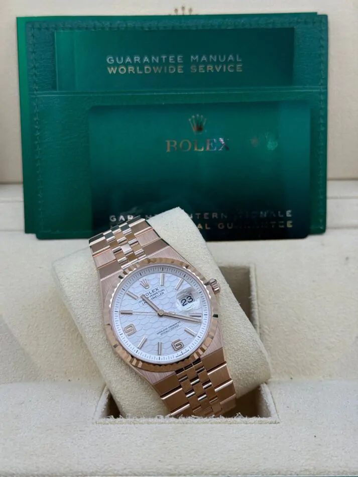 Rolex Land-Dweller 36 Rose Gold Intense White Honeycomb Motif Dial