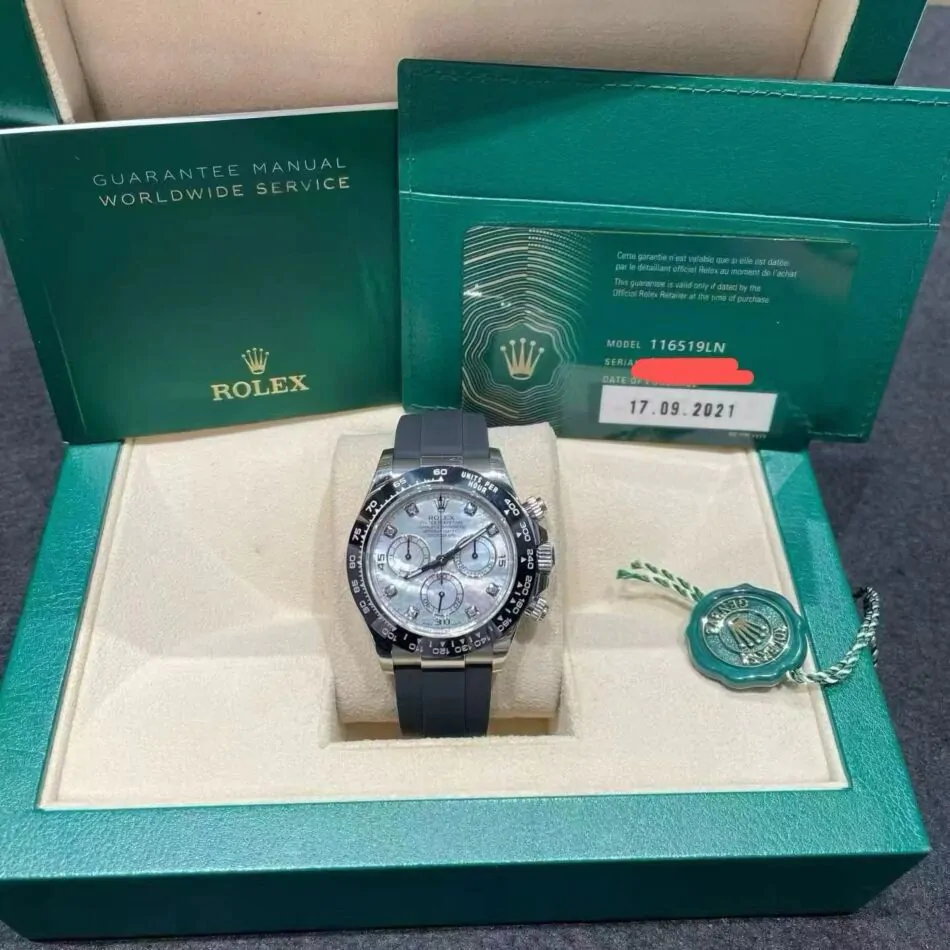 Rolex Daytona White Gold White Mother Of Pearl Diamond Dial