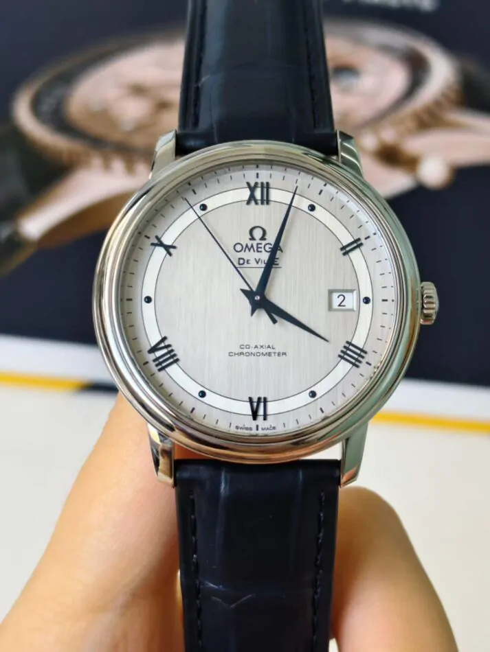 Omega De Ville Prestige 39.5mm Steel Silver Dial Leather Strap